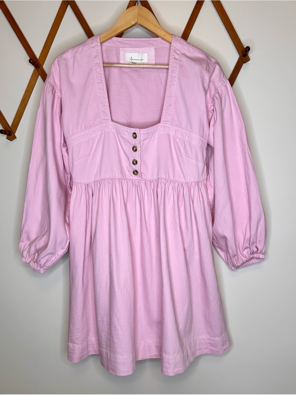 By Anthropologie Pink Denim Babydoll Cotton Mini Dress - Size M
